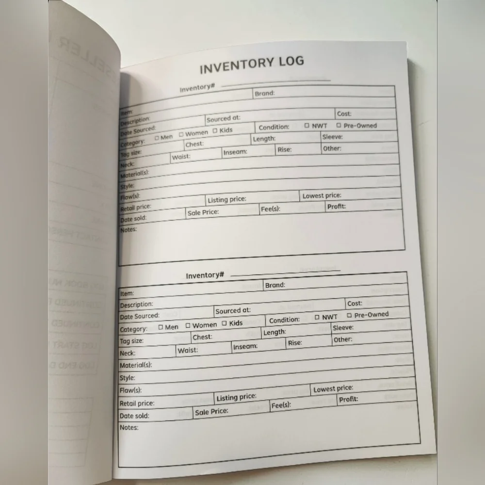 Reseller Inventory Log Book To Stay Organized